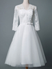 Robe de mariée vintage longue au genou col en V demi-manches A-line taille naturelle Robe en tulle robes de mariage