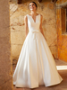 Robe de mariée Vintage longueur au sol traîne Court col en v sans manches boutons robes de mariée en tissu satiné