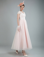Robe de mariée VIntage Longueur de cheville Col V manches courtes Robe de mariée en dentelle