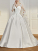 Robe de mariée vintage robe de soirée de mariage col bateau manche longue en dentelle à traîne en satin