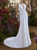 Robe de mariée vintage robe de soirée de mariage col V profond à bretelle à traîne en satin