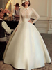 Robe de mariée vintage robe mariage rétro manche longue transparente jupe en satin au sol