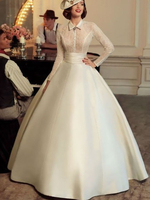 Robe de mariée vintage robe mariage rétro manche longue transparente jupe en satin au sol