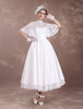Robe de Mariée Vintage Robe Trapèze A-Line Manches Mi-Longues En Dentelle Tissu de Satin Robe de Mariage 2021