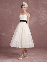 Robe de Mariée Vintage Robes de mariée rétro ivoire Dentelle avec ruban Milanoo