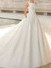 Robe de mariée vintage tissu de satin col carré décollété boutonné décoré de noeud à traîne robe de mariage