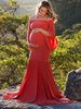 Robe de maternité grande taille à lépaule Maxi Dress Robe de douche à manches sirène Bell