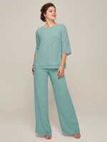 Robe de mère à col bijou manches 3/4 deux pièces à volants longueur au sol robes dinvitées pour mariage