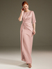 Robe de mère à col bijou manches courtes gaine plissée robes dinvitées de mariage