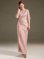 Robe de mère à col bijou manches courtes gaine plissée robes dinvitées de mariage
