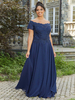 Robe de mère col bateau manches courtes a-ligne dentelle longueur au sol robes dinvité de mariage