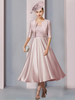 Robe de mère col bijou demi manches a-ligne dentelle longueur thé robes dinvité de mariage
