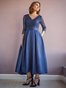 Robe de mère col en V demi-manches trapèze robes dinvitées de mariage perlées