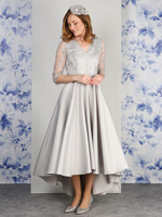 Robe de mère col en V manches 3/4 ligne a dentelle longueur thé robes dinvitées de mariage