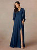 Robe de mère col en V manches 3/4 ligne a plissée longueur au sol robes dinvitées de mariage