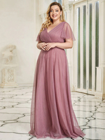 Robe de mère col en V manches courtes ligne a plissée robes dinvitées de mariage