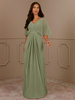 Robe de mère col en V manches courtes ligne a plissée robes dinvitées de mariage