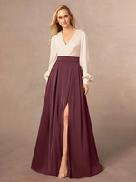 Robe de mère col en V manches longues ligne a fendue sur le devant robes dinvitées de mariage