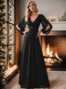 Robe de mère col en V manches longues ligne a robes dinvitées de mariage appliquées