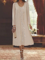 Robe de mère conçue décolleté manches longues deux pièces paillettes robes dinvité pour mariage
