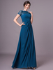 Robe de mère de la mariée avec mousseline de soie imprimée bleu marine foncé à fines bretelles Milanoo