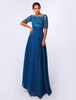 Robe de Mère de Marié Col en Bateau En Dentelle Chiffon Bleu Royal Mariage 2021