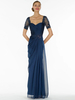 Robe de mère de mariée bleu marine sans bretelles manches courtes une ligne en mousseline de soie dentelle plissée longueur de plancher robes dinvité pour le mariage