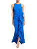 Robe de mère de mariée bleu royal col bijou sans manches sirène plissée polyester longueur au sol robes dinvité de mariage