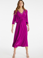 Robe de mère de mariée carmin demi-manches pardessus col en V sans manches une ligne de polyester perlé longueur de thé robes de mariée dinvité tenue