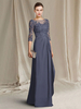 Robe de mère de mariée col bateau demi-manches A-ligne dentelle longueur au sol robes dinvité de mariage