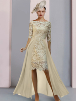 Robe de mère de mariée col bateau demie-manche en dentelle robe d