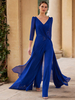 Robe de mère de mariée col en v manches 3/4 combinaison plissée longueur au sol robes dinvitées pour mariage