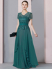 Robe de mère de mariée col en V manches courtes A-ligne dentelle longueur au sol robes dinvité de mariage personnalisation gratuite