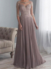 Robe de mère de mariée col rond demi-manche zip sur dos longuer au sol Robe d