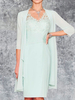 Robe de mère de mariée deux pièces robe col v sans manche veste manche longue