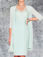 Robe de mère de mariée deux pièces robe col v sans manche veste manche longue