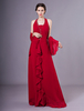 Robe de mère de mariée en satin rouge avec chiffon