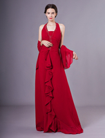 Robe de mère de mariée en satin rouge avec chiffon