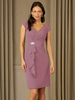 Robe de mère de mariée fourreau en mousseline col V manche courte zip sur dos