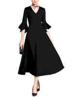 Robe de mère de mariée noir en satin stretch col V demi-manche Robe d\\