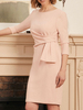 Robe de mère de mariée pale rose en crêpe élastique col rond demi-manche au genou Robe d\
