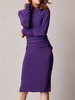 Robe de mère de mariée prune en polyester col rond manche longue Robe d\