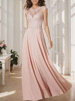 Robe de mère de mariée robe cocktail mariage col rond manche court haut en dentelle jupe en mousseline de soie