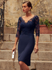 Robe de mère de mariée robe cocktail mariage col V demie manche en dentelle zip sur dos