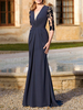 Robe de mère de mariée robe cocktaile de mariage col V demie-manche au sol