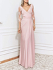 Robe de mère de mariée robe de cocktail de mariage col V demie manhce transparent jupe plissé au sol