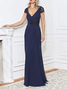 Robe de mère de mariée robe de cocktail de soirée col V manche courte au sol