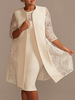 Robe de mère de mariée robe de cocktaile de soirée de mariage ivoire deux pièces col rond en dentelle et tissu de satin