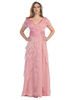 Robe de mère de mariée rose col en v manches courtes une ligne en mousseline de soie plissée longueur de plancher robes dinvité de mariage