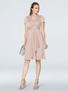 Robe de mère de mariée rose col en V manches courtes une ligne robes dinvité de mariage plissées